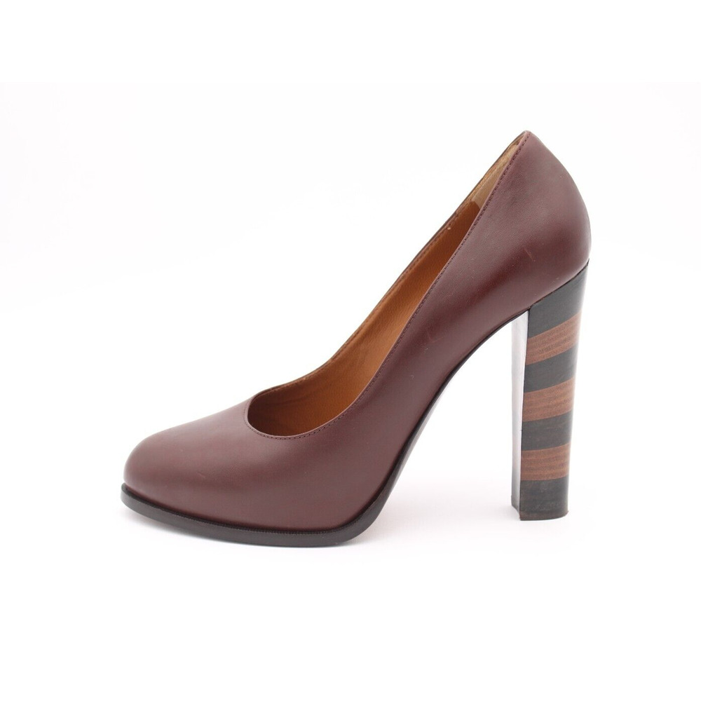 Fendi Women's Leather Paquin Block Heels Pumps Burgundy Corporate Sz 39.5 - Picture 6 of 8